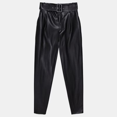 Faux Leather Trousers With Belt from Zara