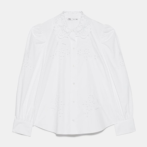 Poplin Shirt With Perforated Embroidery from Zara