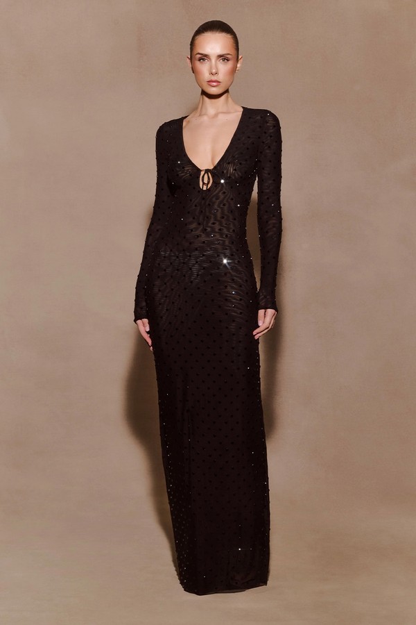 Acadia Diamante Long Sleeve Maxi Dress from Meshki