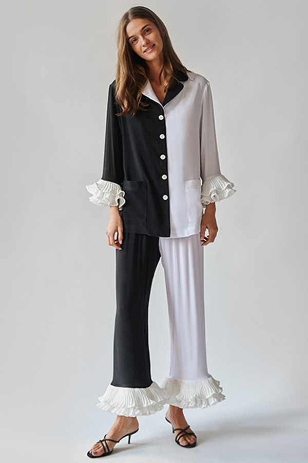 Arlekino Ruffled Chiffon-Trimmed Crepe De Chine Pajama Set from Sleeper