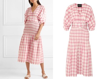 Smocked Checked Cotton-Poplin Midi Dress from Nicholas