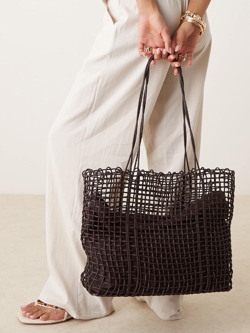 Weave Detail Tote Bag With Drawstring Inner Lining from Mango