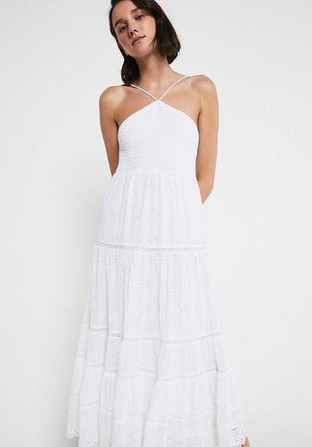 Halterneck Broderie Maxi Dress