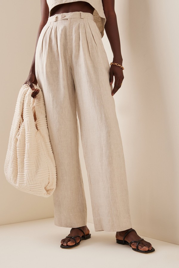 Louis Pleated Linen Wide-Leg Trousers from Posse