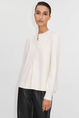 Ponte Scallop Trim Long Sleeve Crew Neck Swing Top from ME+EM