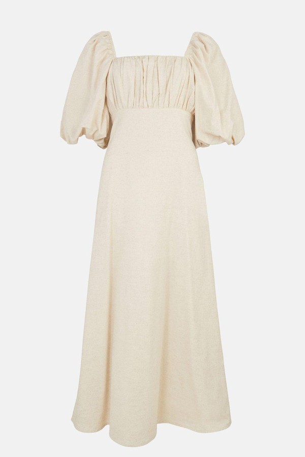 Cotton Puff Sleeve Ruched Bodice Midi Dress from Warehouse