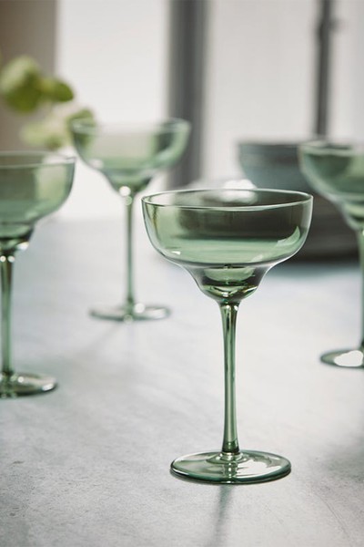 Olive Glass Champagne Coupes from Cox & Cox