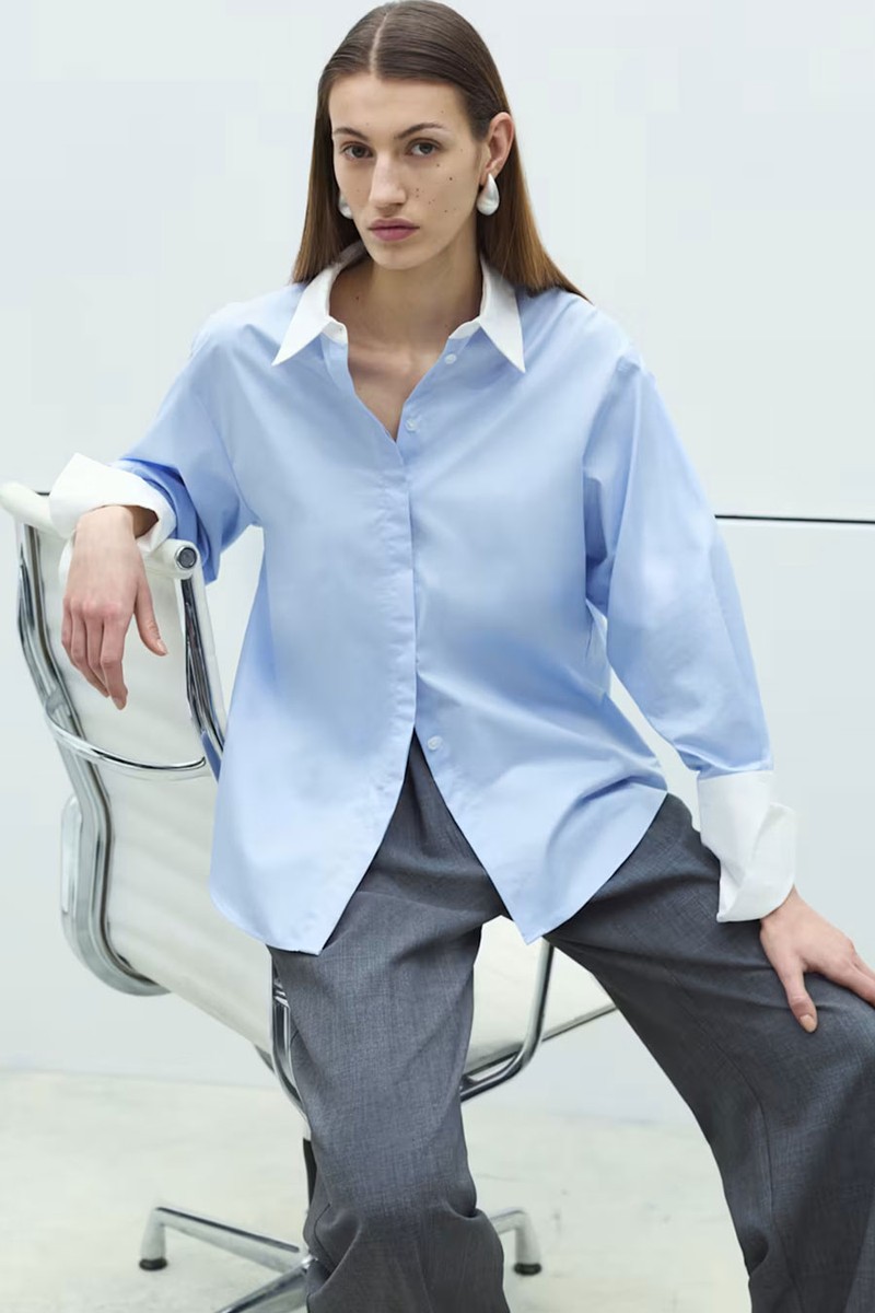 Contrast Detail Oversized Shirt 