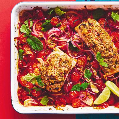 Chilli, Coconut & Lime Salmon With Roasted Cherry Tomatoes