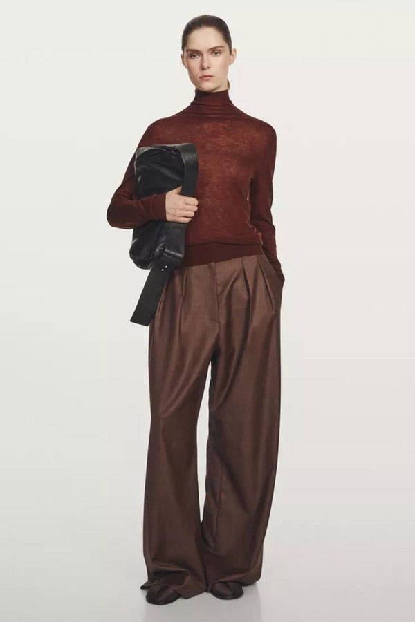 Knit 100% Wool Mock Turtleneck Sweater 