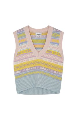 Stripe Intarsia Wool-Blend Knitted Vest from Ganni 