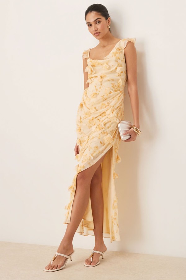 3d Flower Draped Ruffle Sleeve Midaxi Dress With Open Back from ASOS Design
