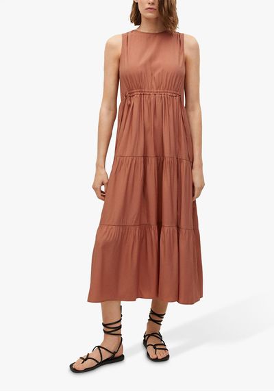 Drawstring Detail Ruffled Maxi Dress from Mango