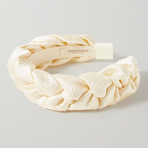 Lorelei Braided Hammered Silk-Satin Headband from Jennifer Behr