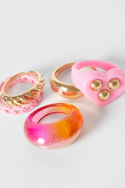 Set Of 5 Glitter Rings