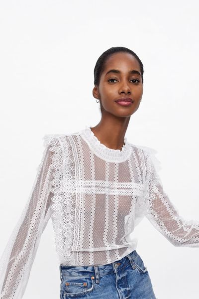 Semi-Sheer Guipure Blouse