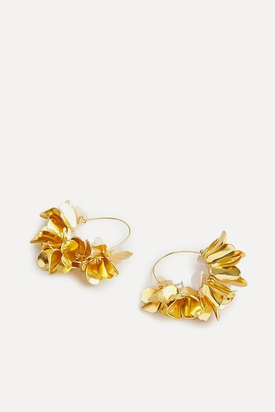 Mixed Material Flower Hoop Earrings from J.Crew