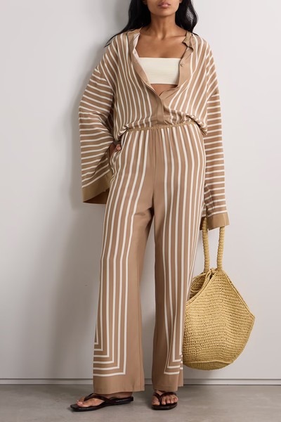 Striped Silk-Crepe Wide-Leg Pants 