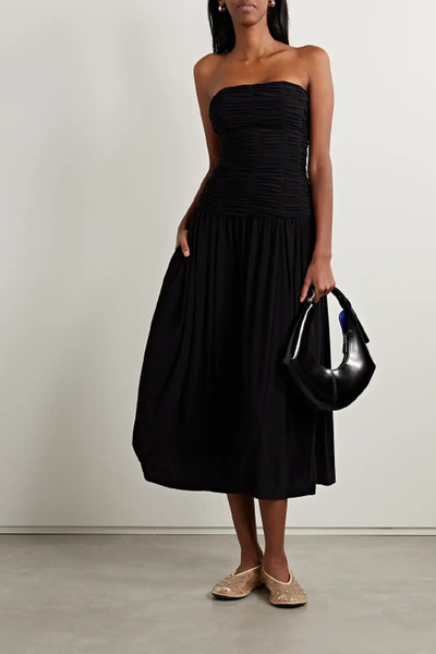 Strapless Ruched Stretch-Jersey Midi Dress  from Tibi