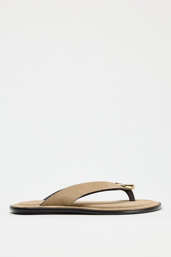 Flat Split Suede Sandals With Metal Embellishment from Zara
