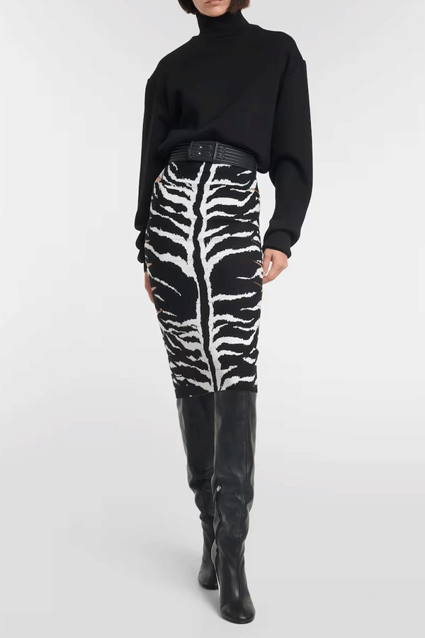 Zebra-Printed High-Rise Midi Skirt from Alaïa 