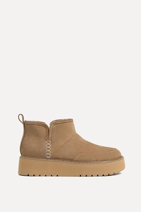 Faux Fur Leather Ankle Boots