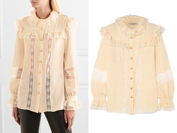 Ruffled Lace-Trimmed Chiffon Blouse from Philosophy Di Lorenzo Serafini