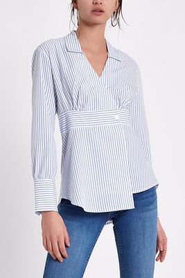 White Stripe Print Long Sleeve Shirt
