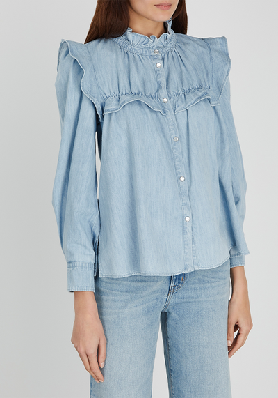 Idety Light Blue Ruffle-trimmed Denim Blouse from Isabel Marant Étoile