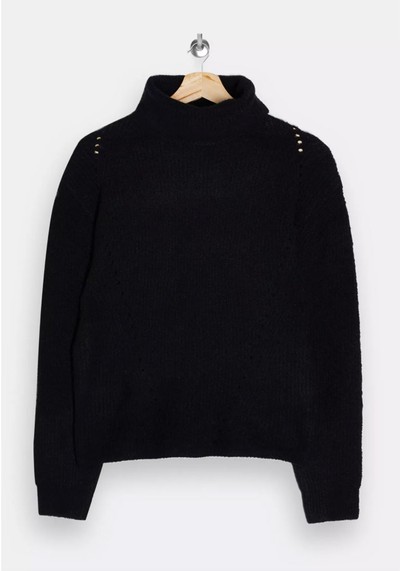 Black Roll Neck Knitted Jumper