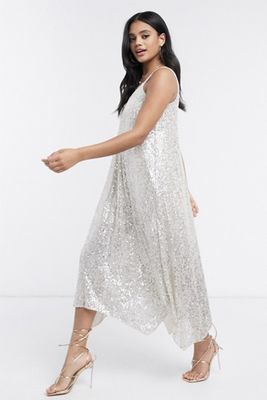 Sequin Cami Dress In Silver from River Island