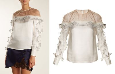 Ruffle-Trimmed Satin Top