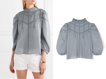 Albertine Lace-Trimmed Pintucked Ramie Blouse