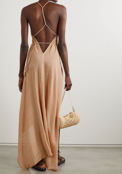 Ayikal Open Back Leather-Trimmed Maxi Dress