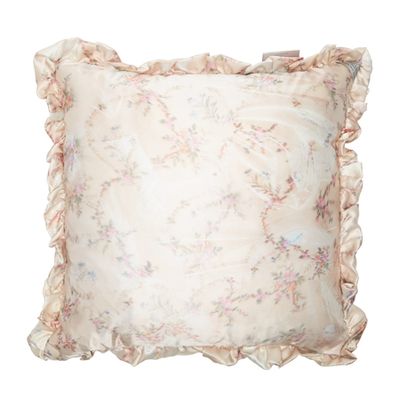 Ruffled Floral-Print Satin & Velvet Cushion from Preen By Thornton Bregazzi