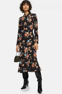 Multi Floral Flounce Midi Skirt