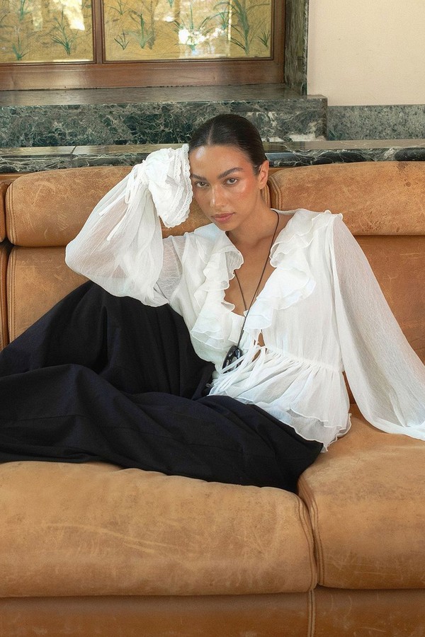 Chiffon Ruffle Long Sleeve Blouse