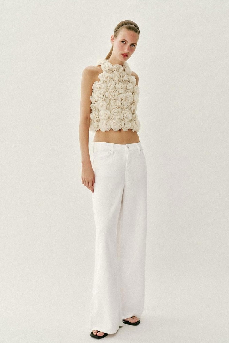 Floral Textured Knit Halter Top from zara
