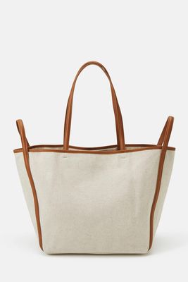 Leather-Detailed Canvas Tote from ARKET