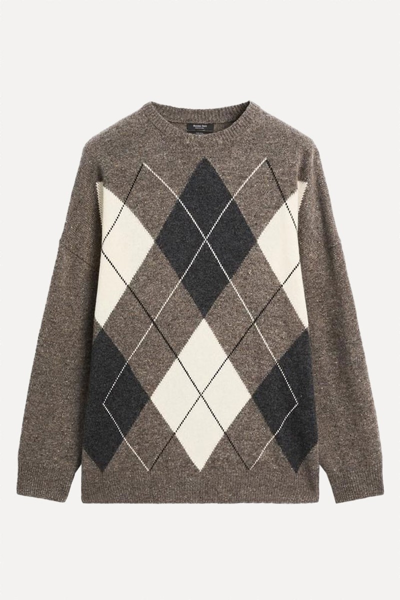 100% Wool Argyle Knit Sweater from Massimo Dutti