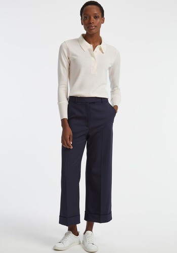 Turner Crop Wide Leg Stretch Wool Blend Easy Trouser from Cefinn