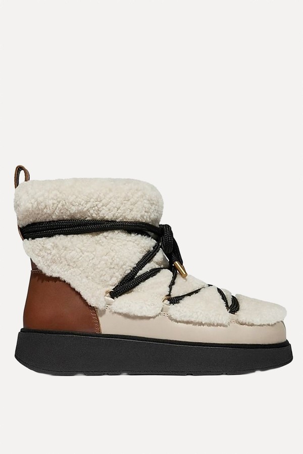 GEN-FF Curly-Shearling Crisscross-Lace Ankle Boots from Fitflop