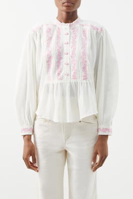 Giovana Floral-Embroidered Coton-Muslin Blouse from Isabel Marant 