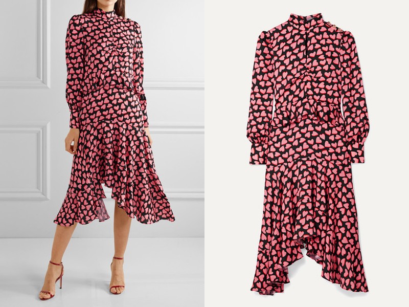 Hotel Beau Asymmetric Ruffled Printed Crepe Midi Dress from Rebecca Vallance