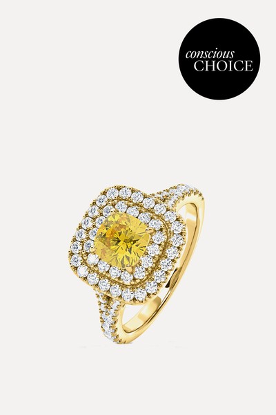 Anastasia Yellow Lab Diamond 1.65ct Halo Ring In 18K Yellow Gold from The Diamond Store