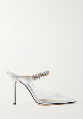 Bing 100 Crystal-Embellished PVC & Metallic Leather Mules from Jimmy Choo