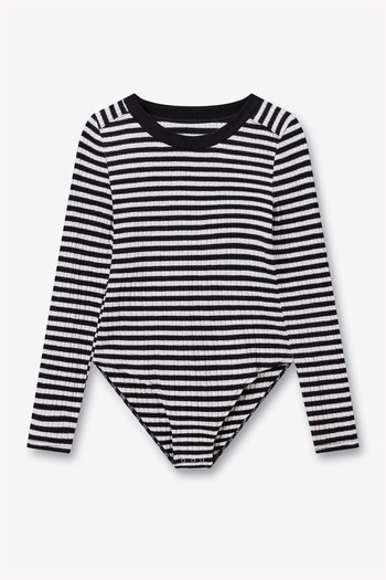 Rib Crew Neck Striped Black White