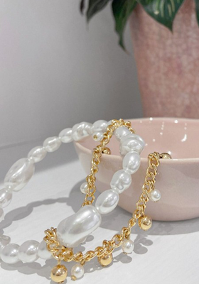 Pack Of 2 Bracelets In Pearl And Curb Chain from Asos Design