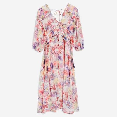 Eyelet Chiffon Floral Midi Dress