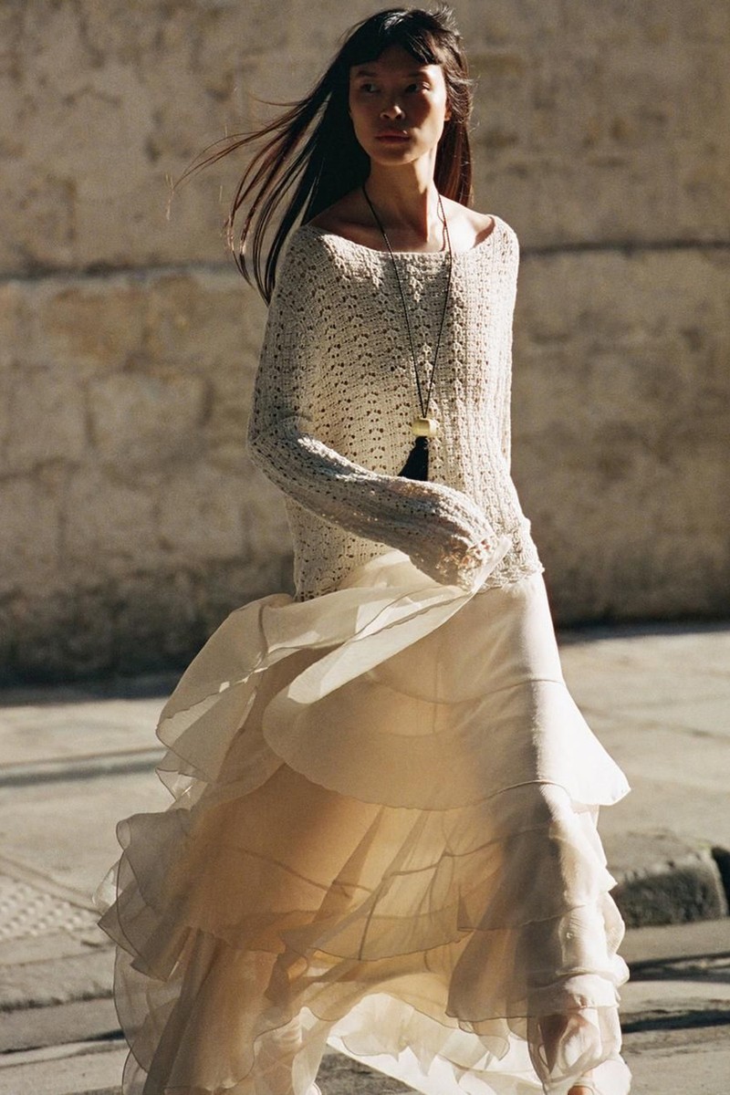 Long Ruffled Skirt With Sash